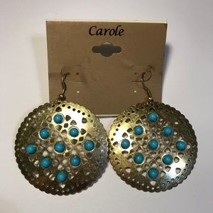 Brand New Carole Circle Gold & Blue Earrings